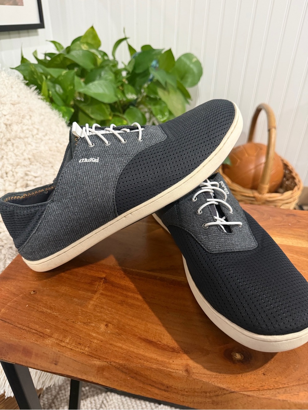 OluKai Men’s Black and Gray Casual Slip-On Sneakers